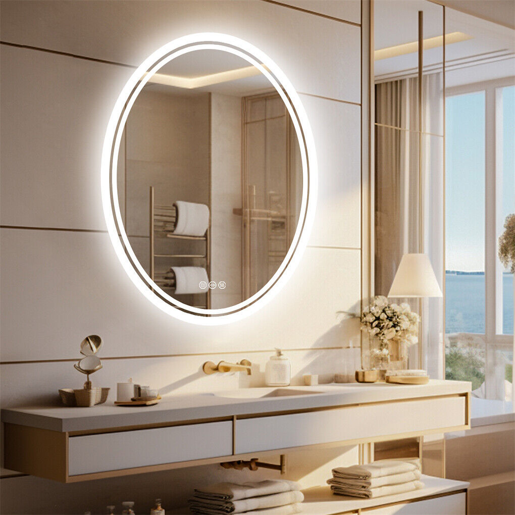 600x800mm LED Bathroom Mirror Oval Anti-Fog Dimmable