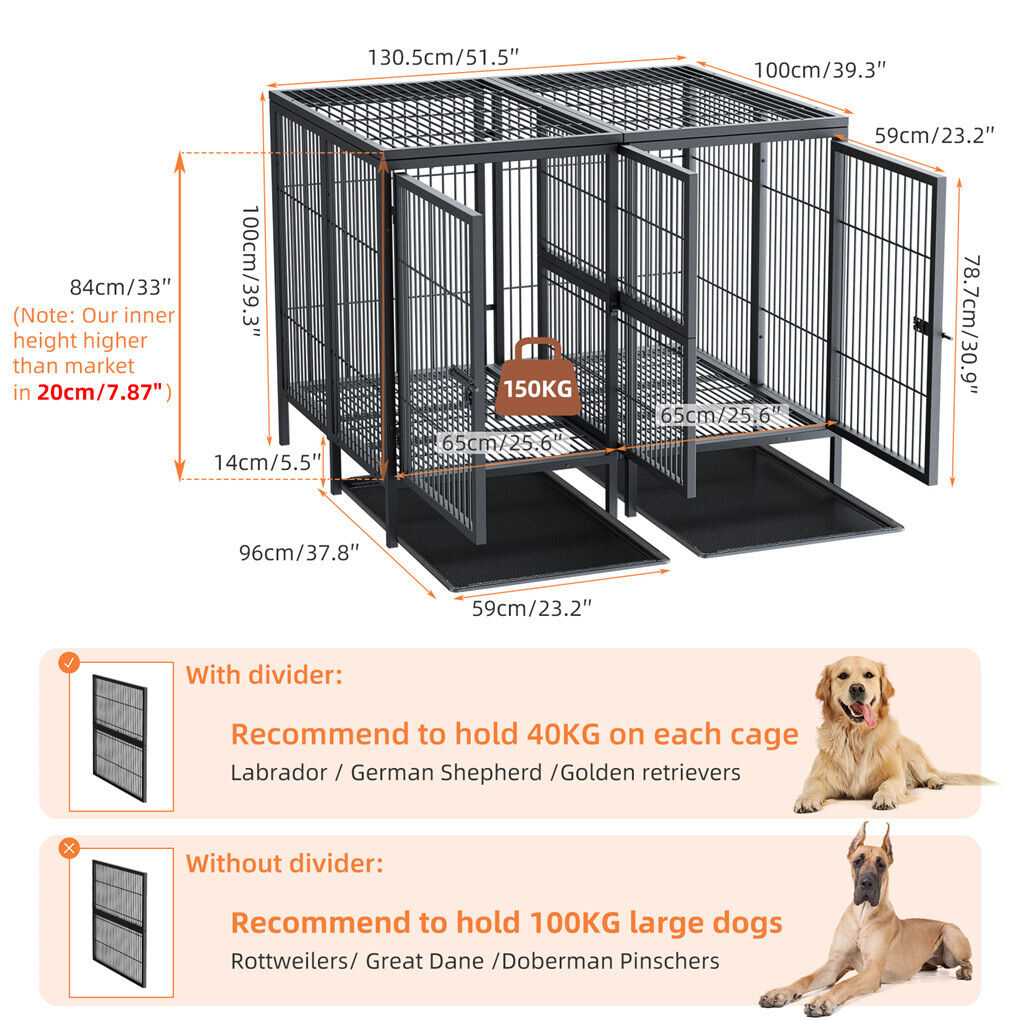 52 XXXL Heavy Duty Dog Cage Large Breed Kennel on Wheels