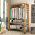 3-Tier Wooden Clothes Rack Rolling Garment Stand w/ Hooks