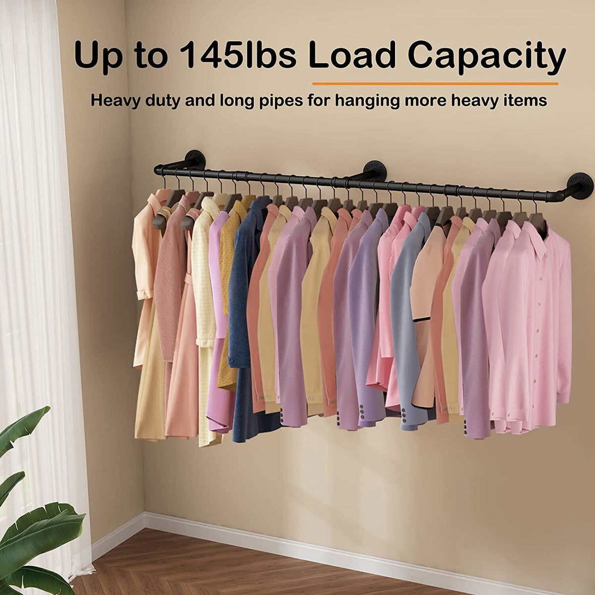 Industrial Iron Pipe Clothes Rail Vintage Wall Shelf