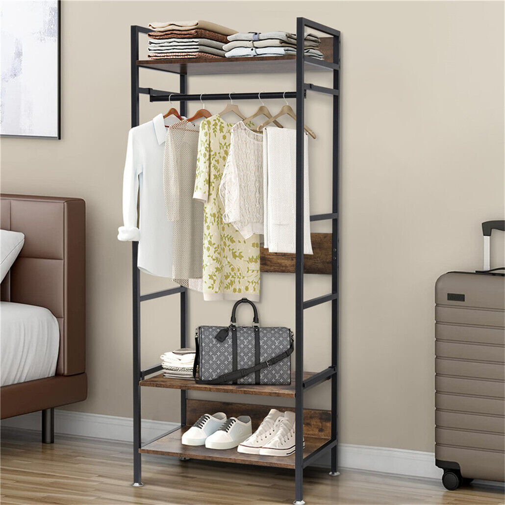 Metal Garment Rack Coat Stand MDF &amp; Iron Organizer