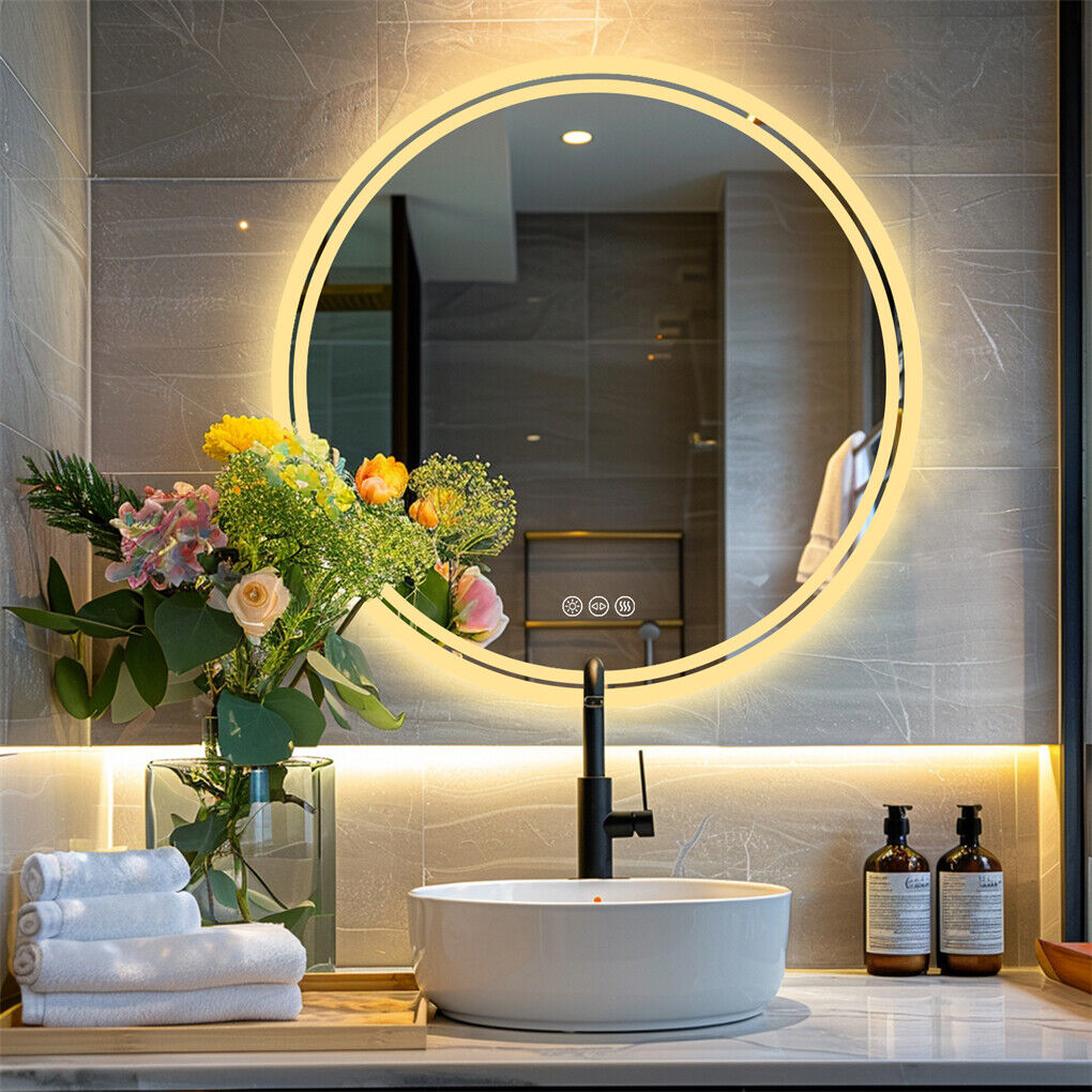60cm LED Bathroom Mirror Anti-fog Circle Backlit HD