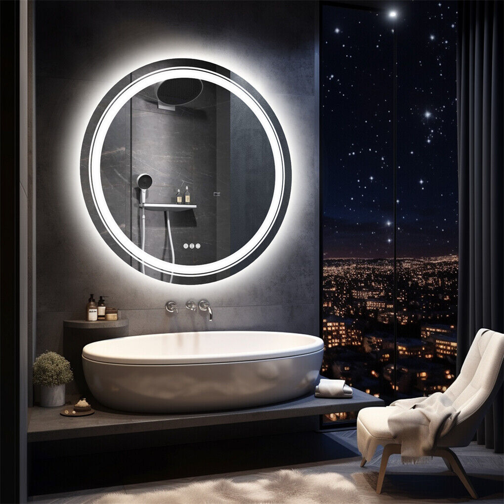 60cm LED Bathroom Mirror Anti-fog Circle Backlit HD