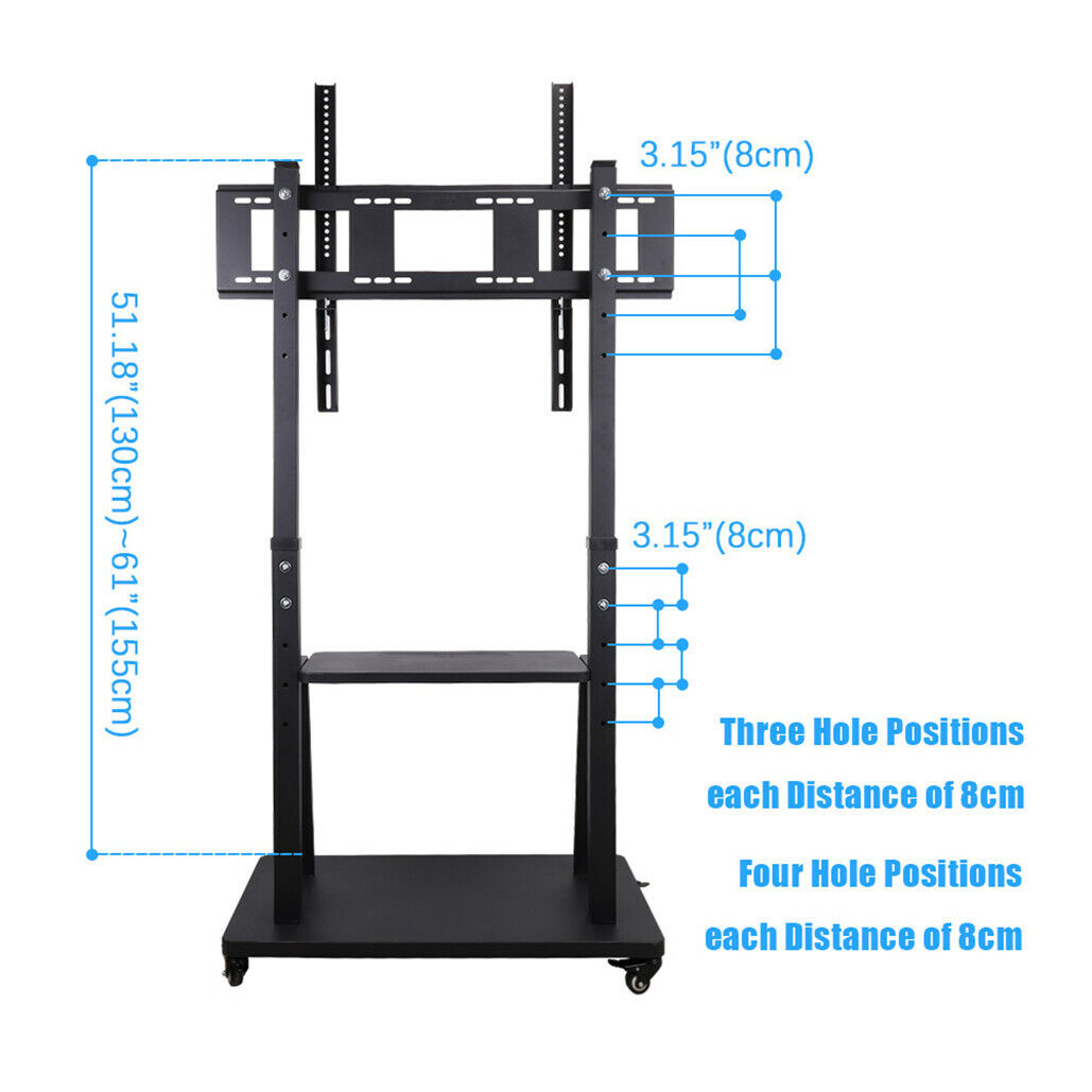 Rolling TV Stand 32-100 w/ Adjustable Mount & 2-Tier Shelf