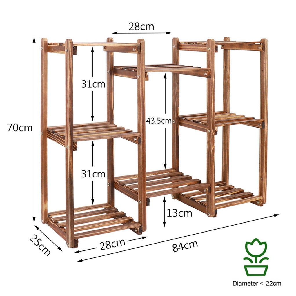8-Tier Wooden Plant Stand Outdoor Indoor Garden Shelf