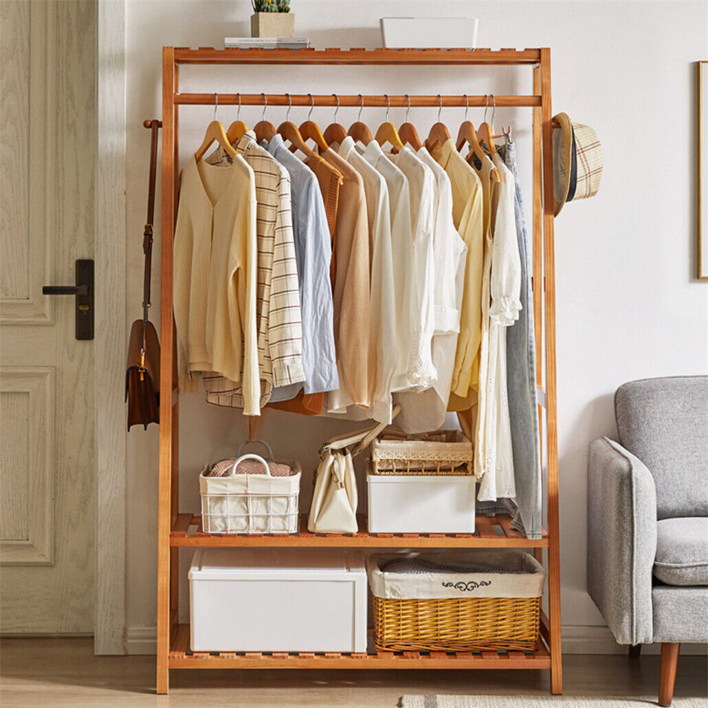 Bamboo Garment Rack Portable Laundry Storage Nature -