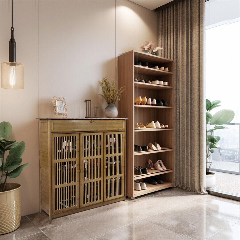 XXL 4-Tier Bamboo Shoe Rack Cabinet with Doors, Drawers