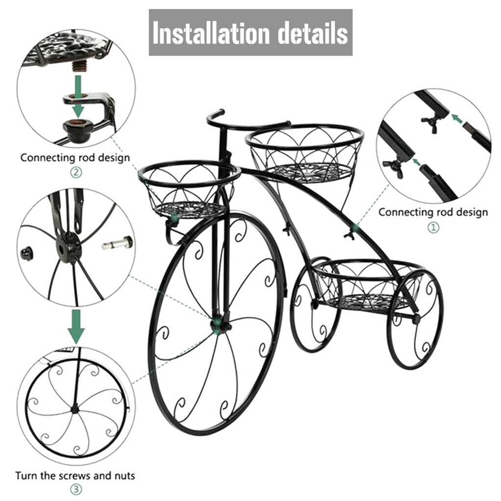 3-Tier Iron Bicycle Plant Stand Rack Tricycle Planter