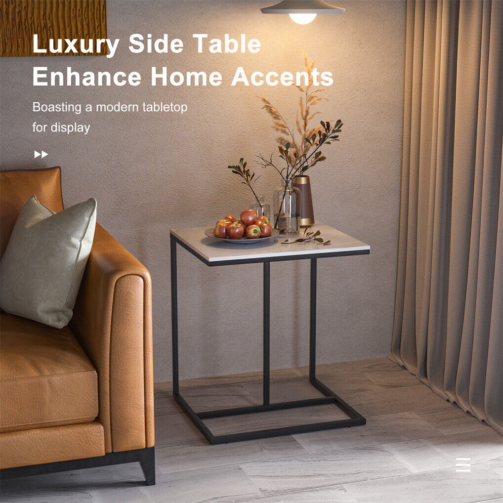 C Shape Sofa Side End Table Sintered Stone Black White