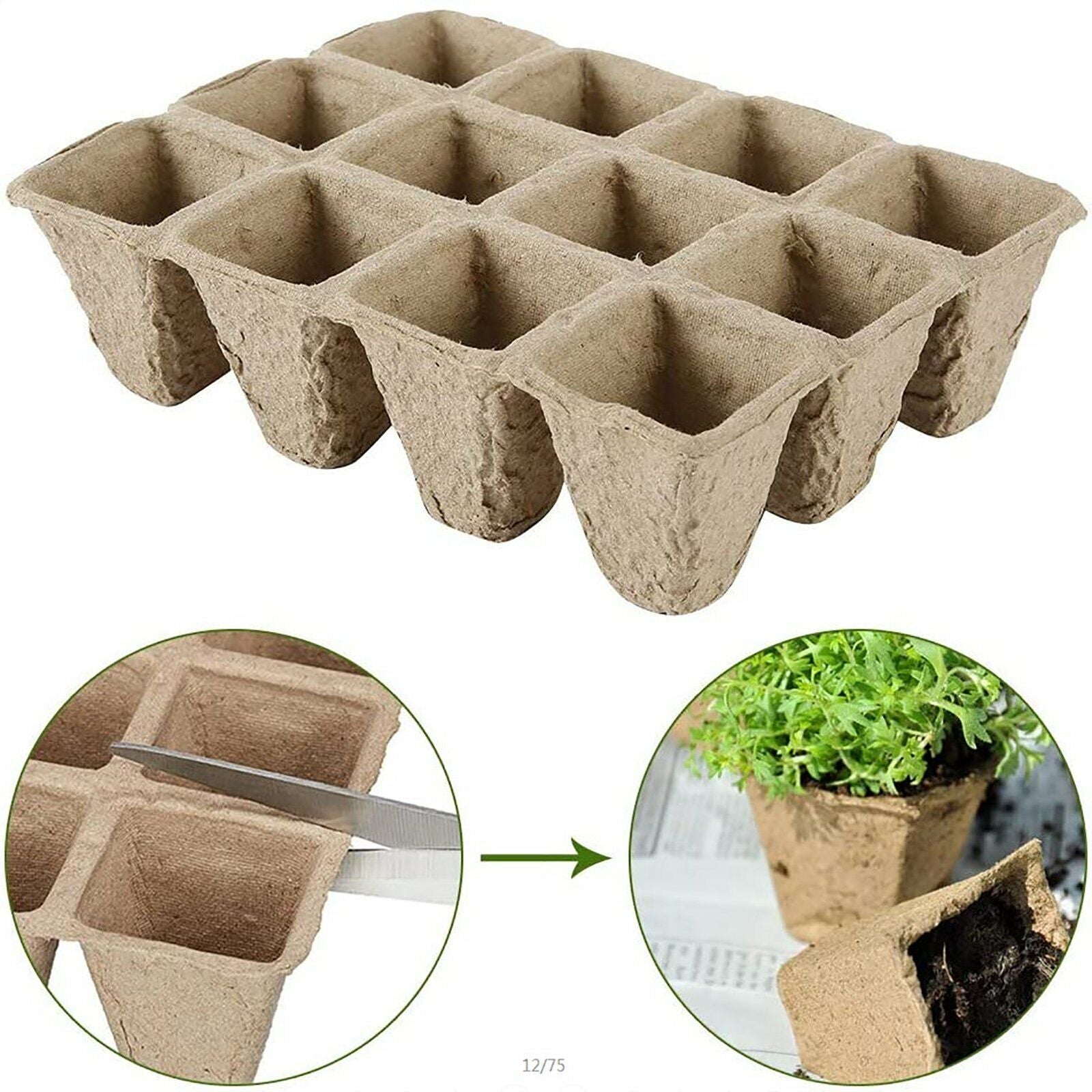 10pcs Biodegradable Seedling Trays 12-Hole Garden Starter