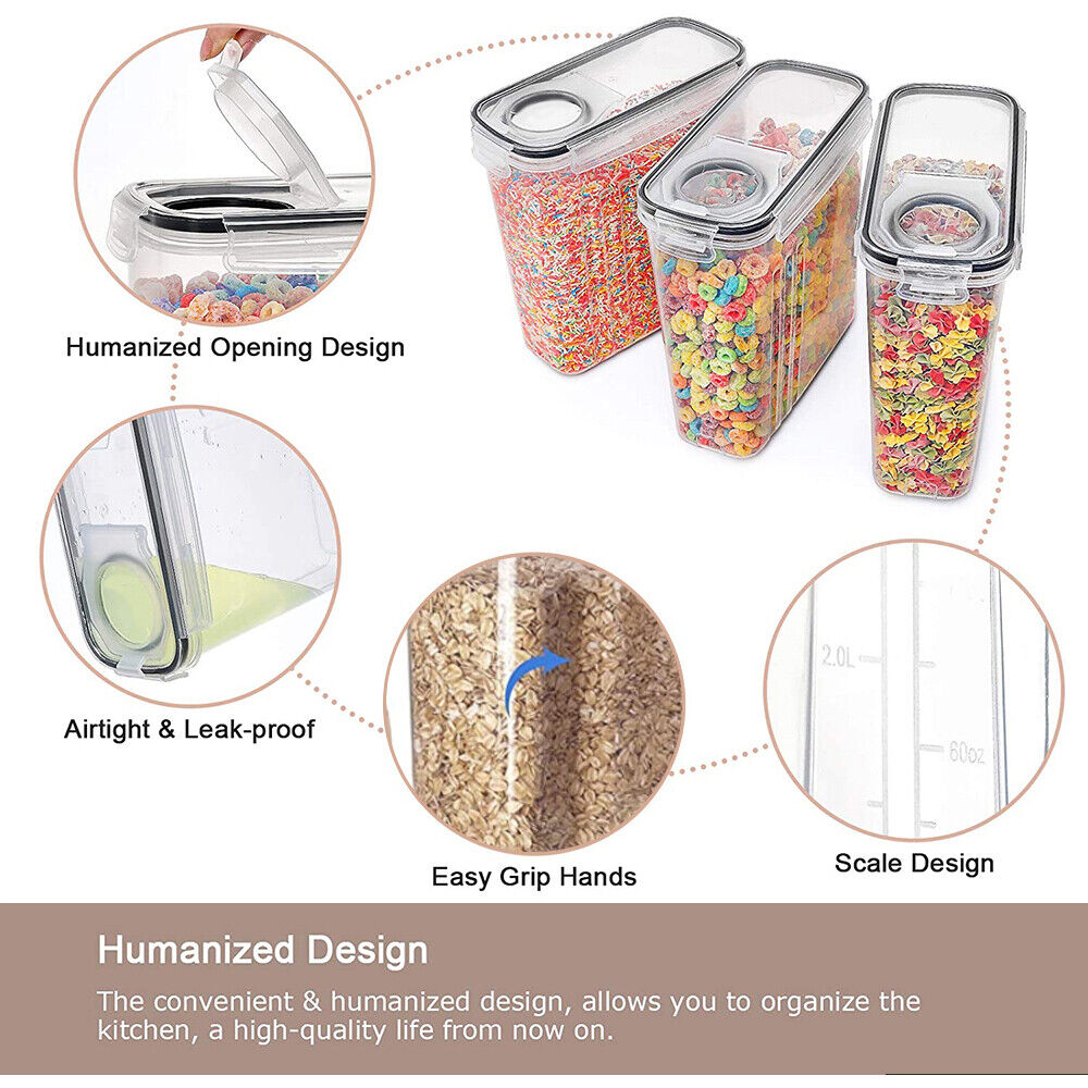 6PCS Food Storage Containers Kitchen Dry Pantry Organiser Airtight Lids