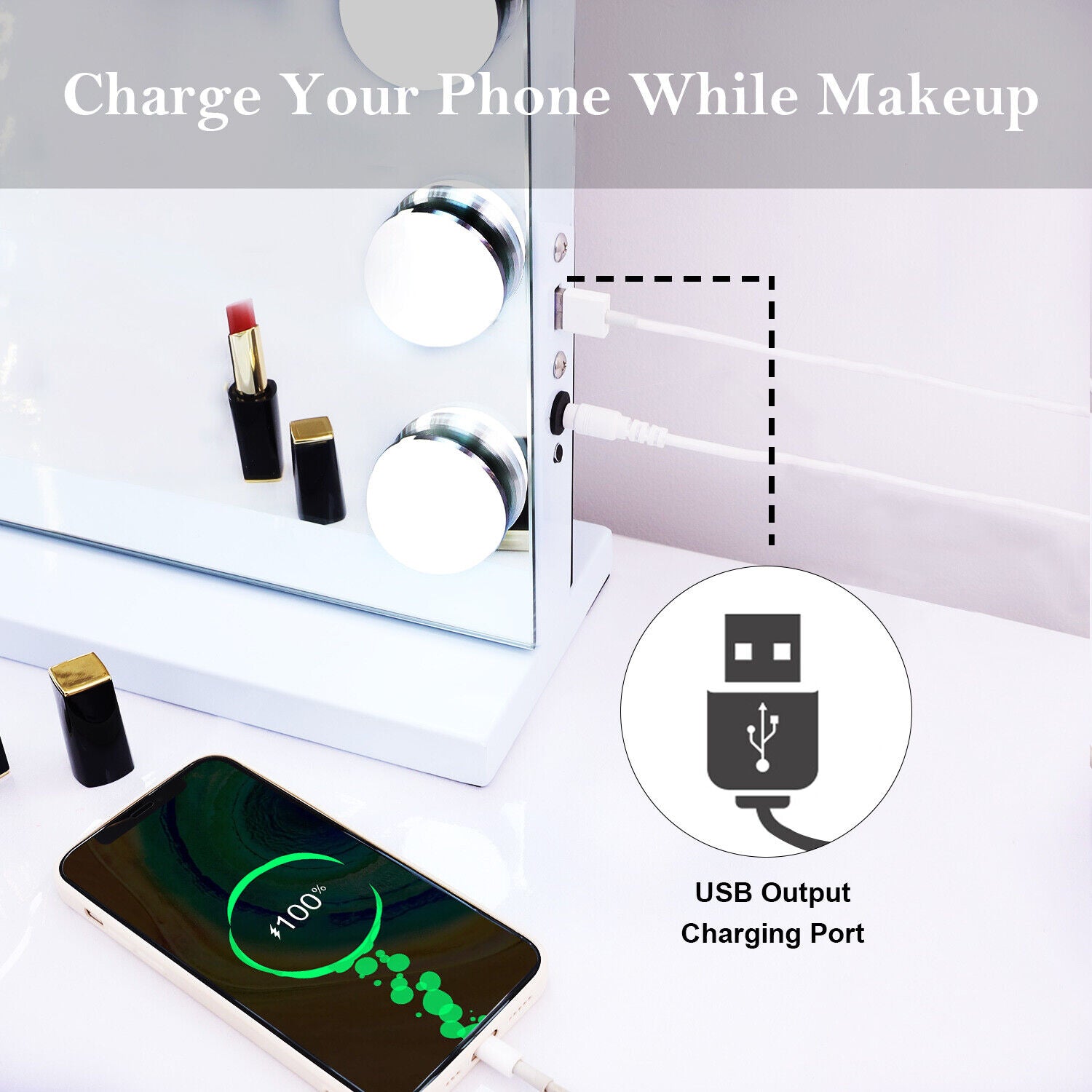 Hollywood LED Vanity Mirror Bluetooth Rectangle White Silver