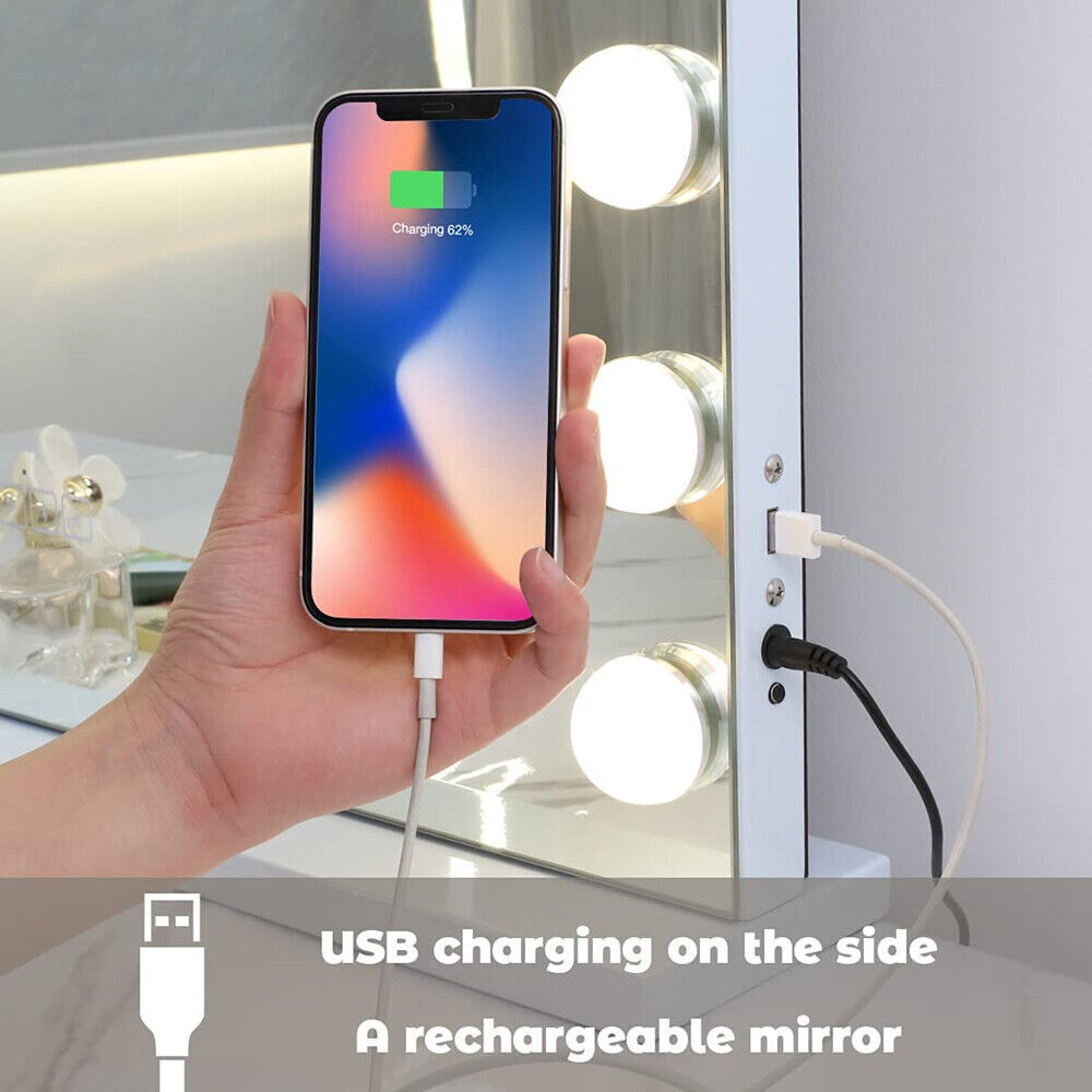 White Bluetooth Hollywood Mirror Rectangle Vanity Wall Light