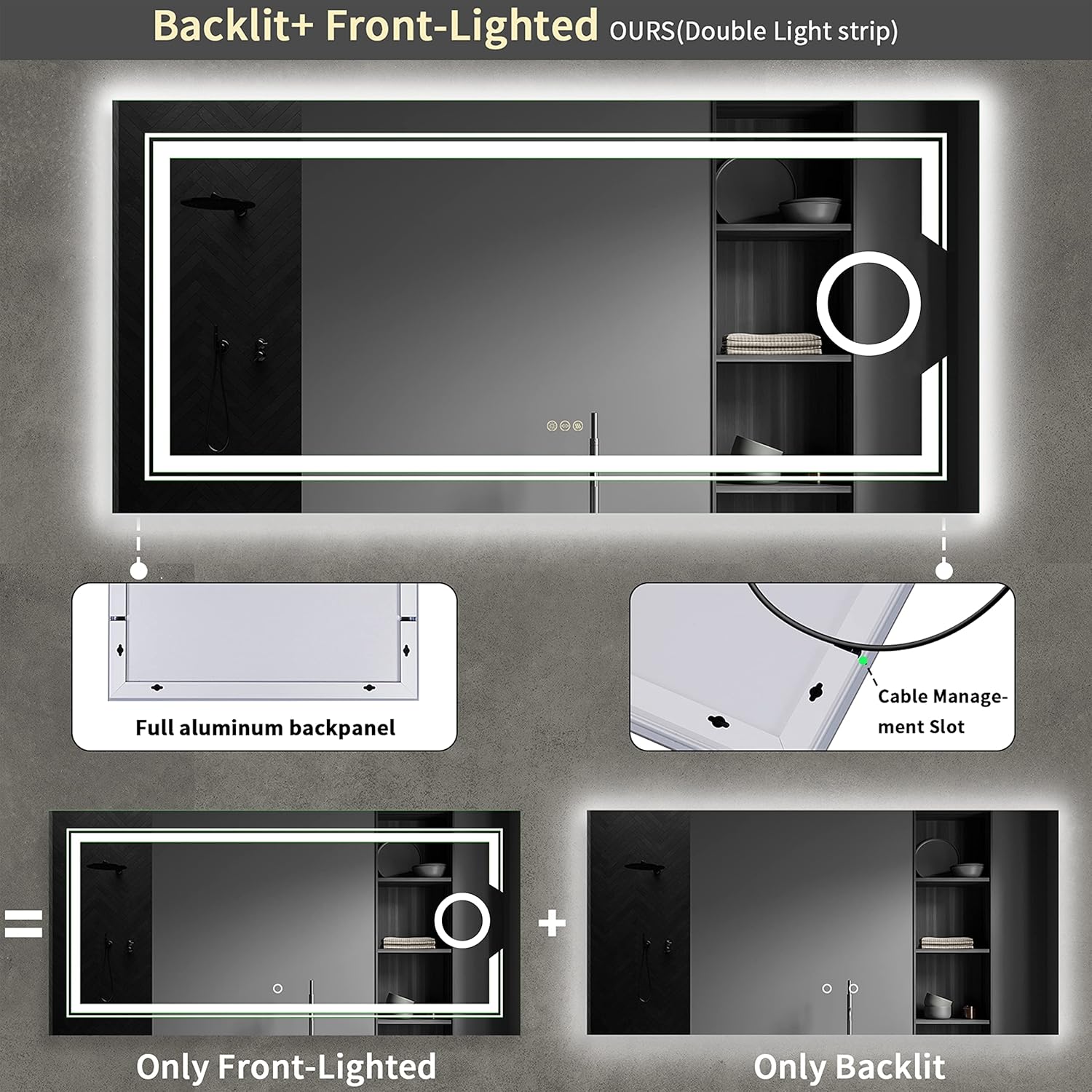 1200x600mm LED Bathroom Mirror Anti-fog Magnifying