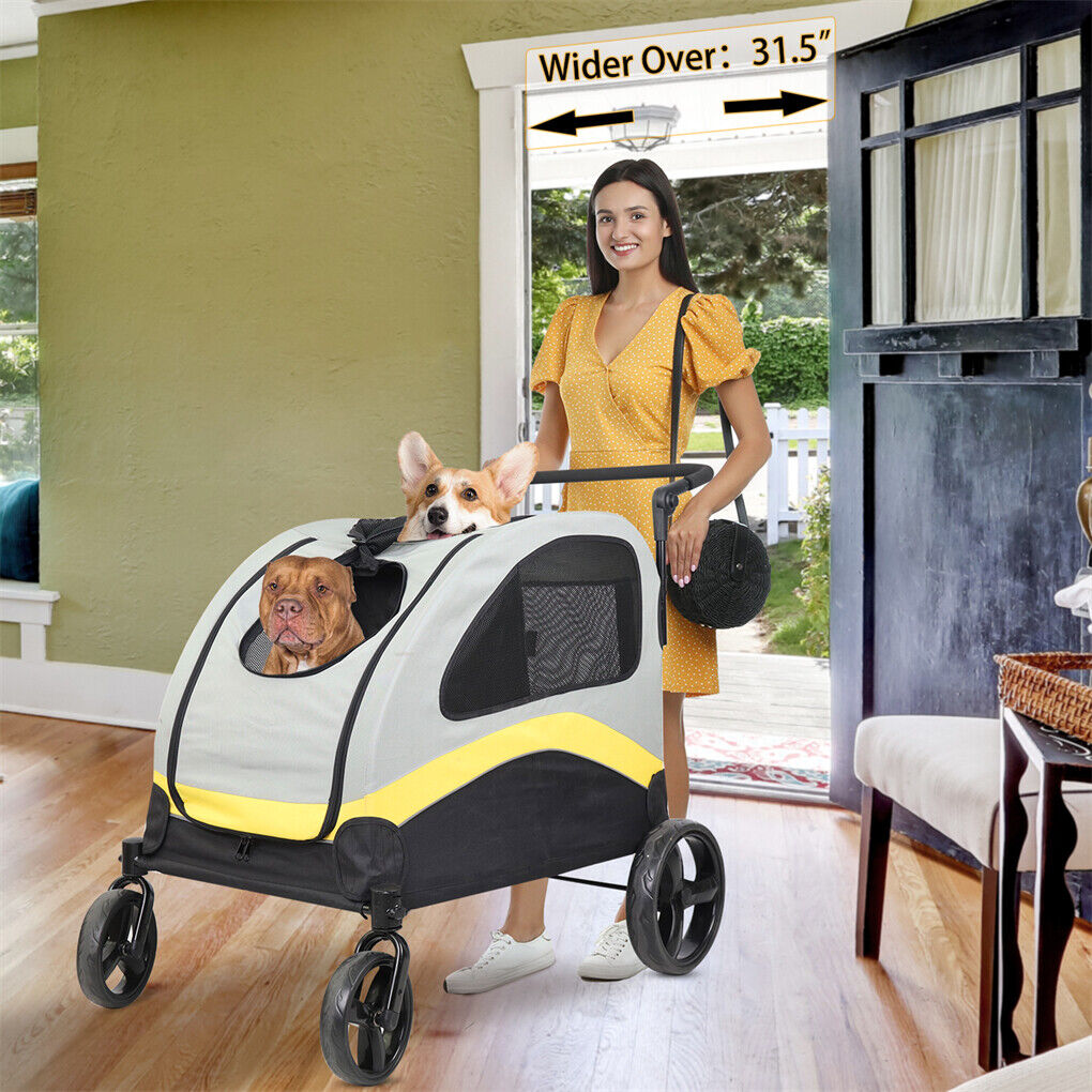 Dog Stroller w/ Divider, Foldable Pet Cart