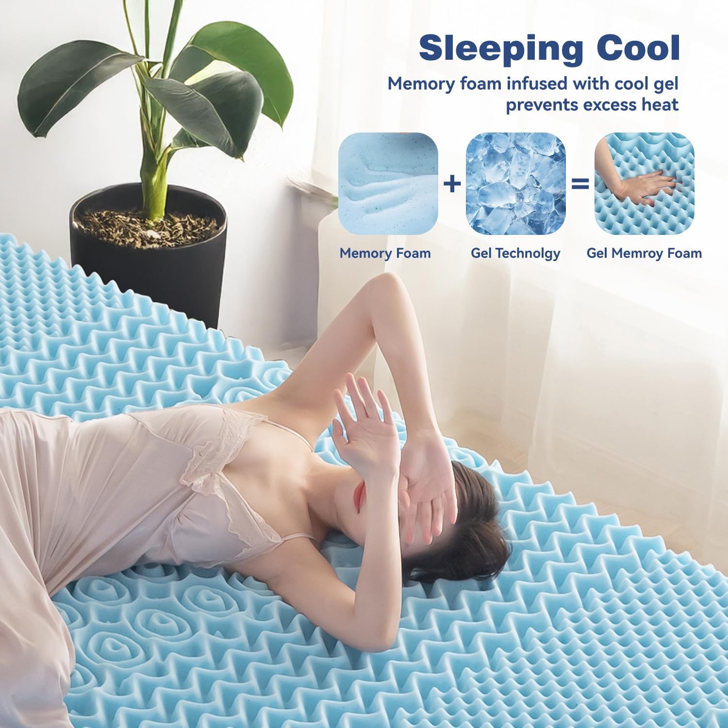 Single Memory Foam Mattress Topper 7-Zone Bamboo Cover Breathable