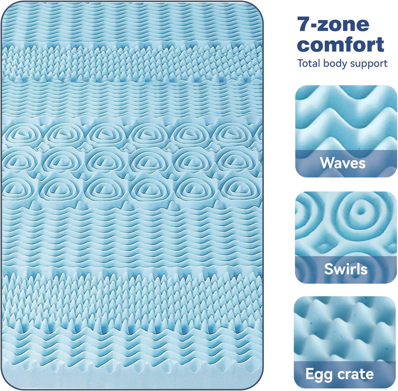 Single Memory Foam Mattress Topper 7-Zone Bamboo Cover Breathable