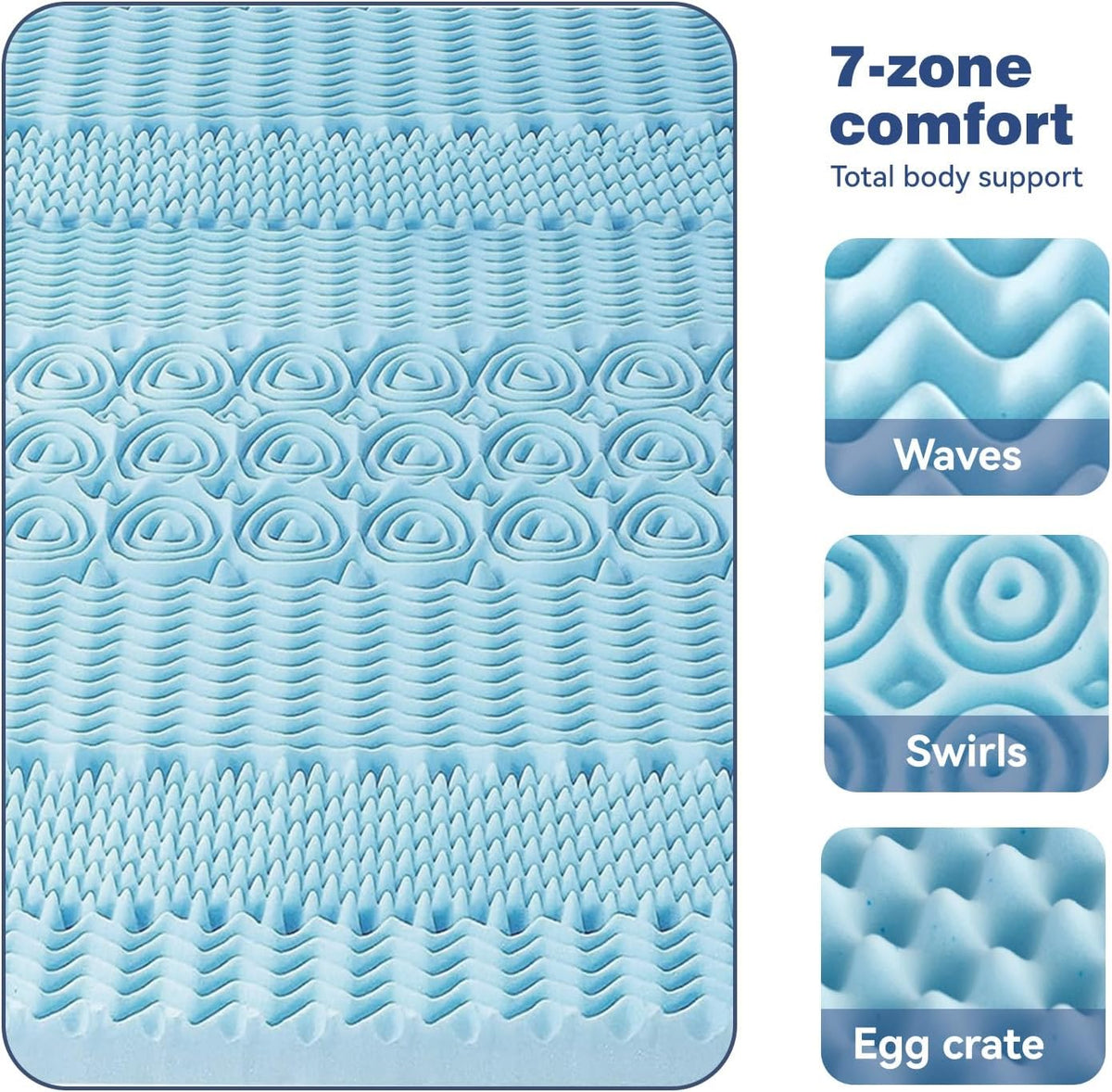 King Single Bamboo Memory Foam Mattress Topper 7-Zone 8cm