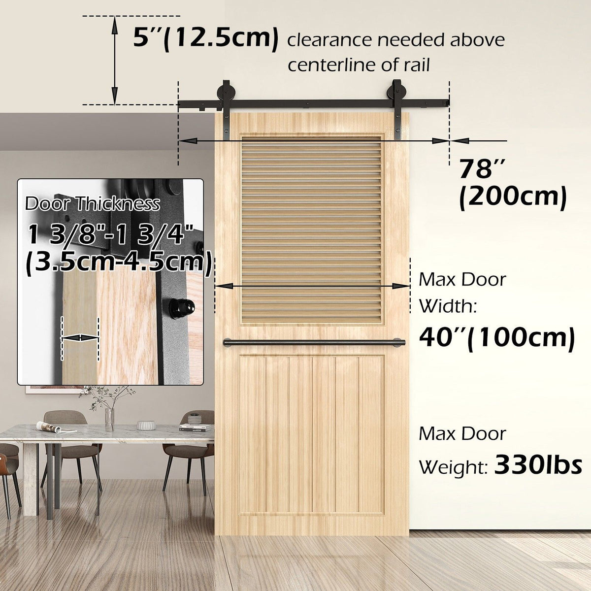 Sliding Barn Door Hardware Kit Heavy Duty Rust Resistant 2M