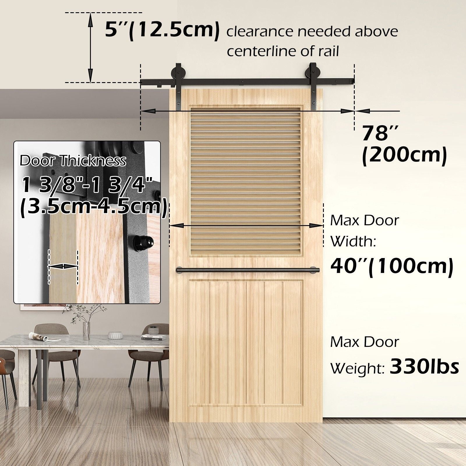 Sliding Barn Door Hardware Kit Heavy Duty Rust Resistant 2M