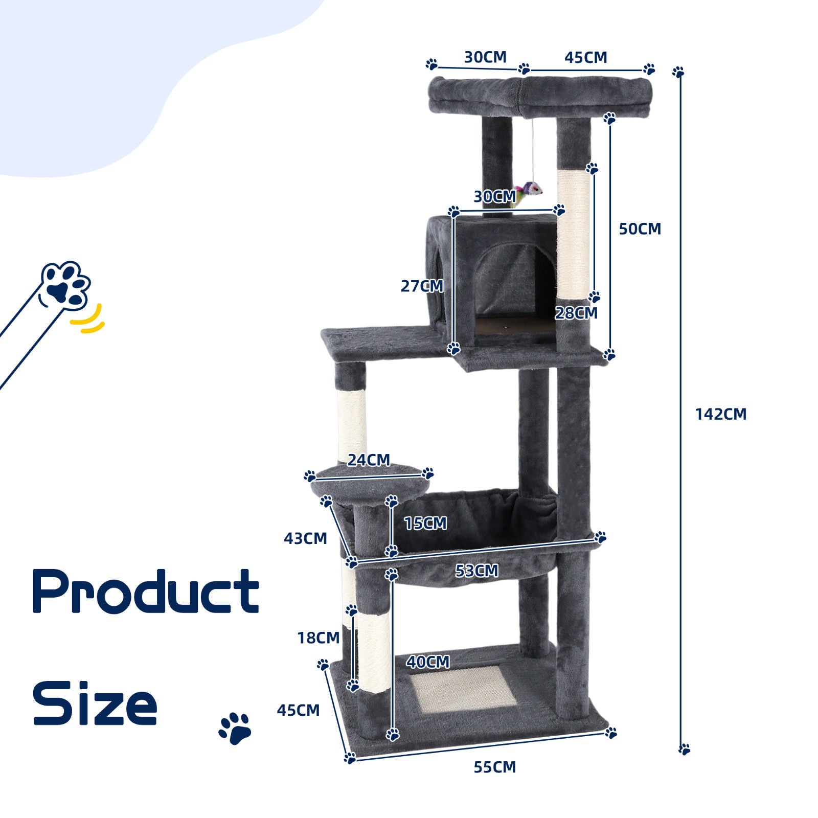 Cat Tower Tree Condo Scratching Post Dark Grey 142cm