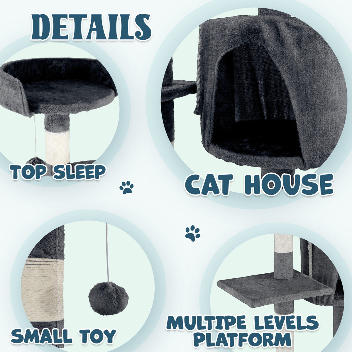 Cat Tower Tree Condo Scratching Post Dark Grey 142cm