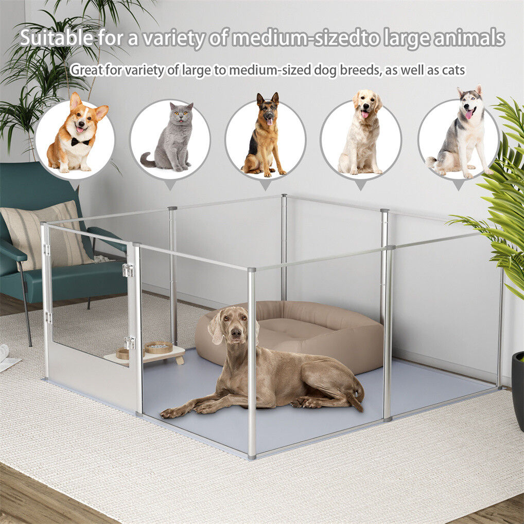 Large Acrylic Dog Playpen 132x132x80.5cm, 8 Panels Cage