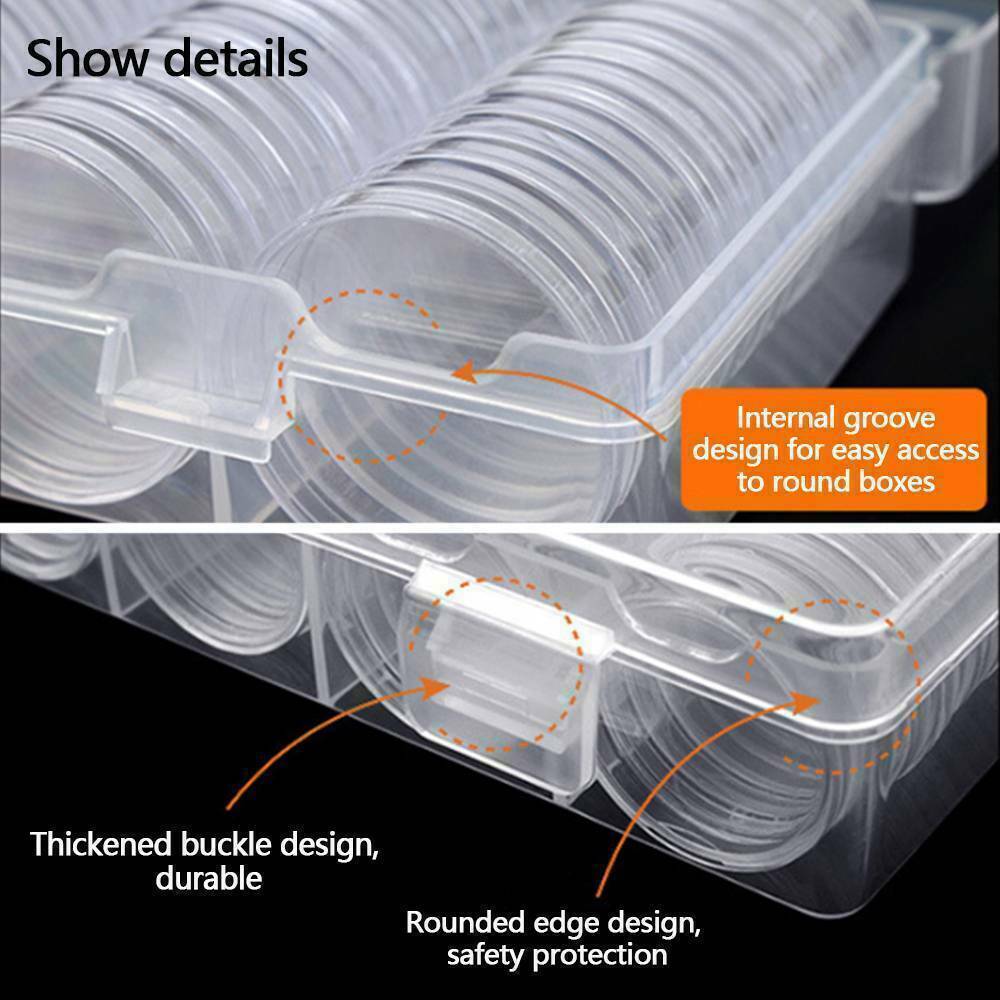 100PCS Clear Plastic Coin Holder Storage Box 20-30mm