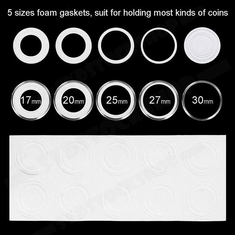 100PCS Clear Plastic Coin Holder Storage Box 20-30mm