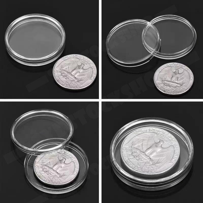 100pcs 46mm Clear Plastic Coin Holder Capsules Storage Box