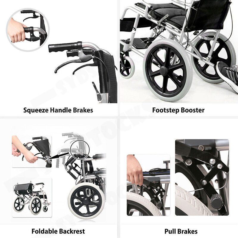 16 Lightweight Foldable Wheelchair Flat-Free Tires Handbrakes