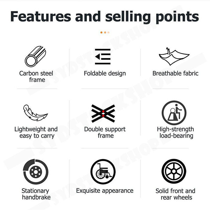 16 Lightweight Foldable Wheelchair Flat-Free Tires Handbrakes