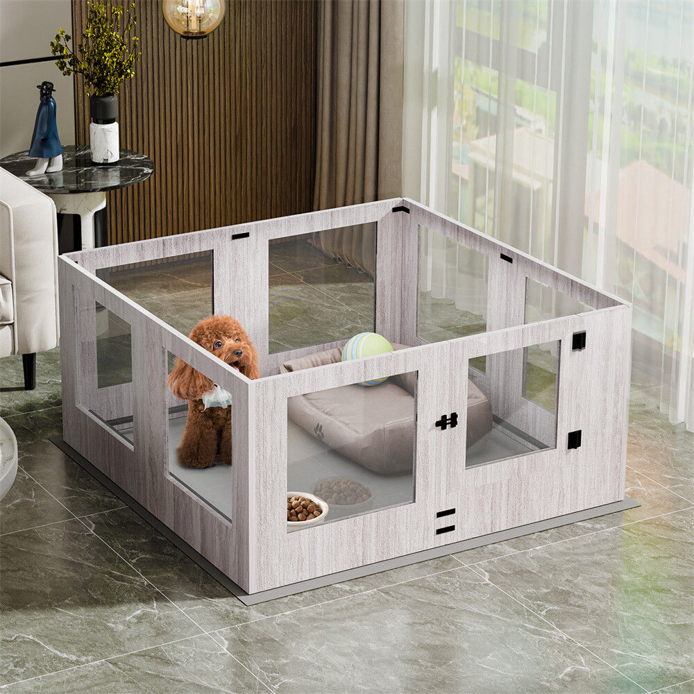 Indoor Dog Pen Tempered Glass Kennel w/ Pad