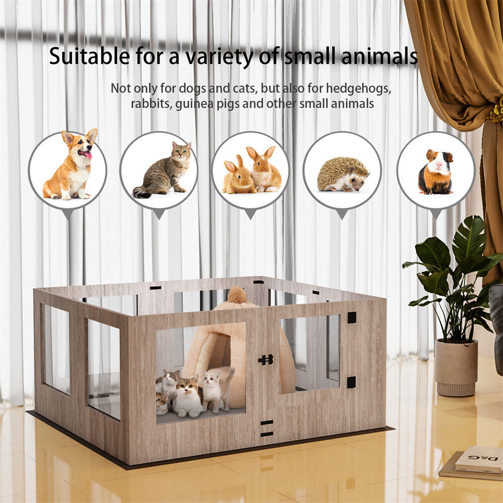 Indoor Dog Pen Tempered Glass Kennel w/ Pad