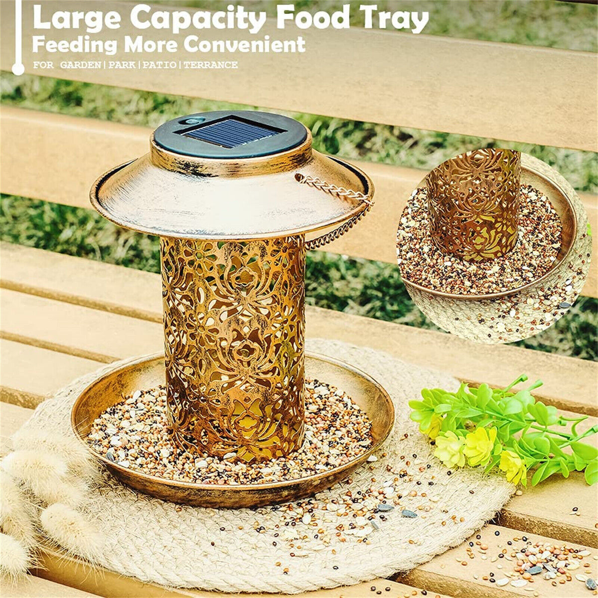 Solar Bird Seed Feeder Hanging Outdoor Garden
