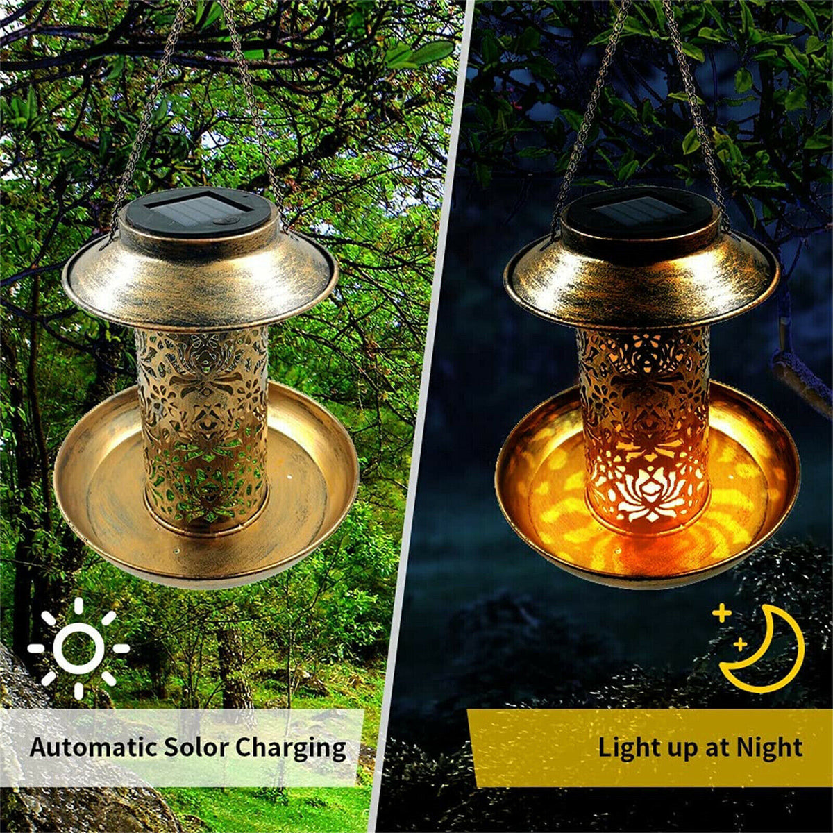 Solar Bird Seed Feeder Hanging Outdoor Garden