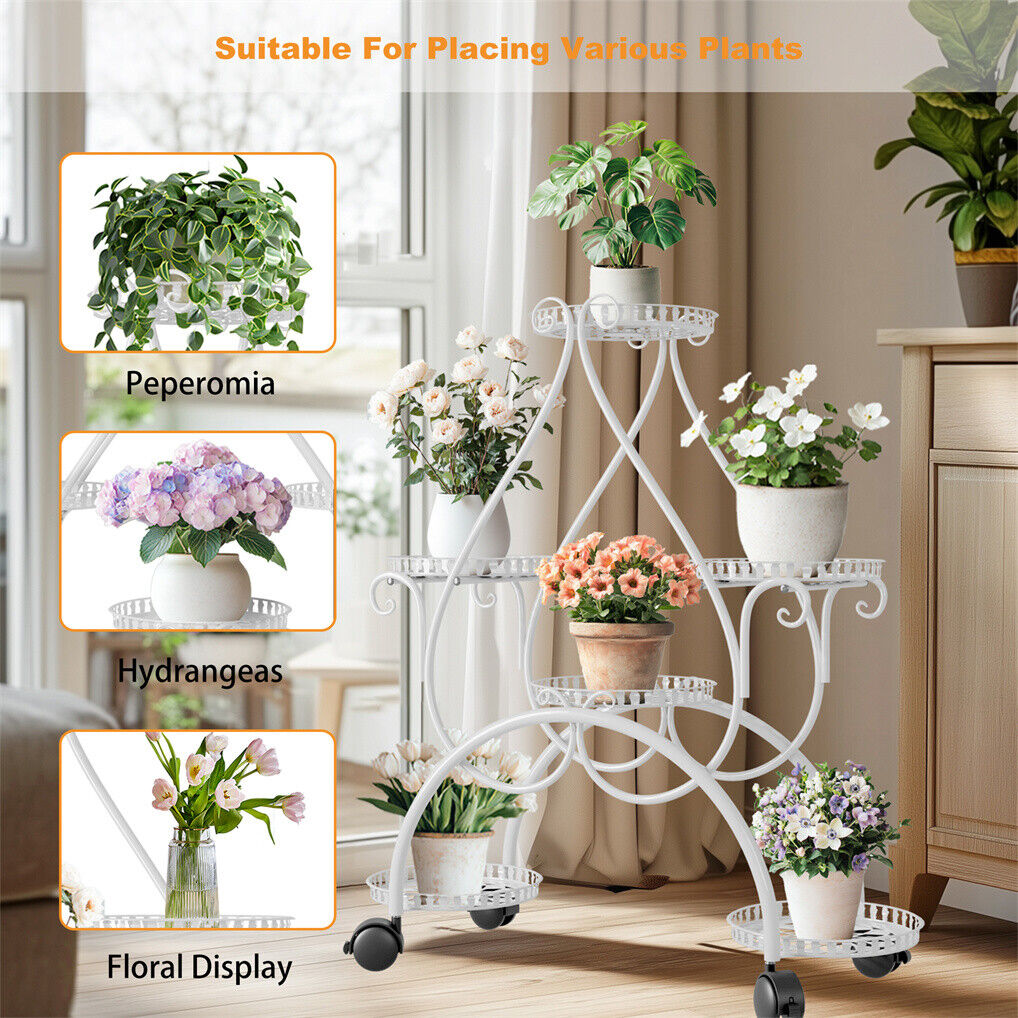Movable Metal Plant Stand Garden Cart Indoor/Outdoor Decor