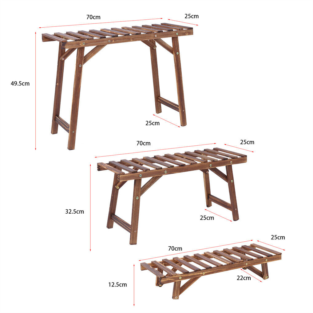 Pine Wood 3pcs Plant Stand Ladder Garden Flower Display