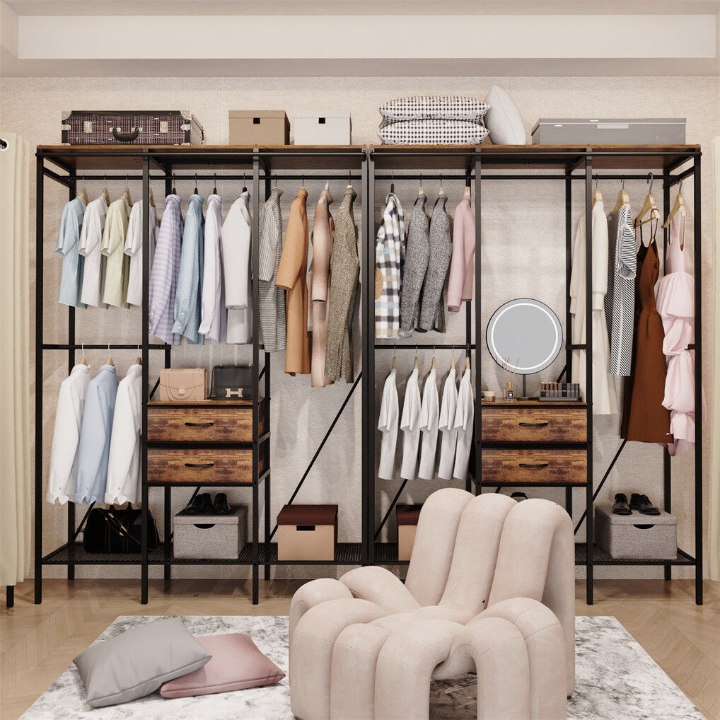XXL Heavy Duty Wardrobe Closet w/ Shelf, Drawer &amp; Rack