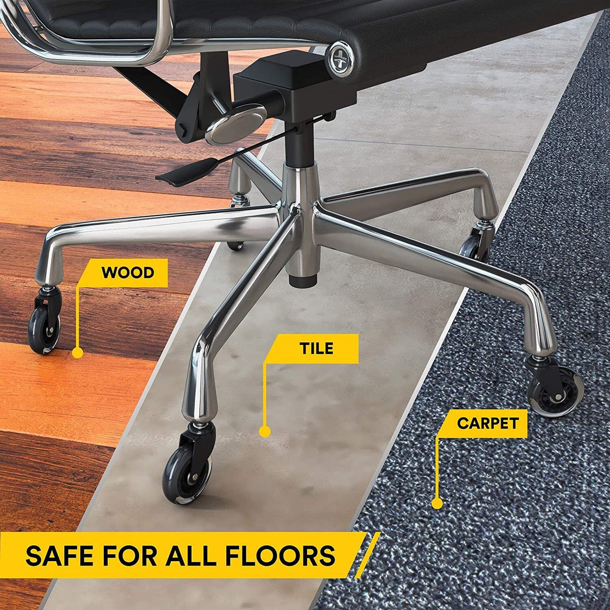 3 Swivel Rollerblade Chair Wheels, 7/16 Stem, All Floors - 5 Pack