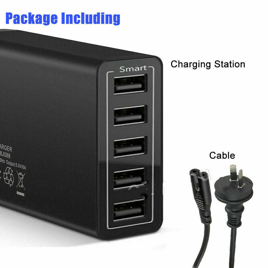 40W 5-Port USB Wall Charger Fast AC Adapter Multi Travel