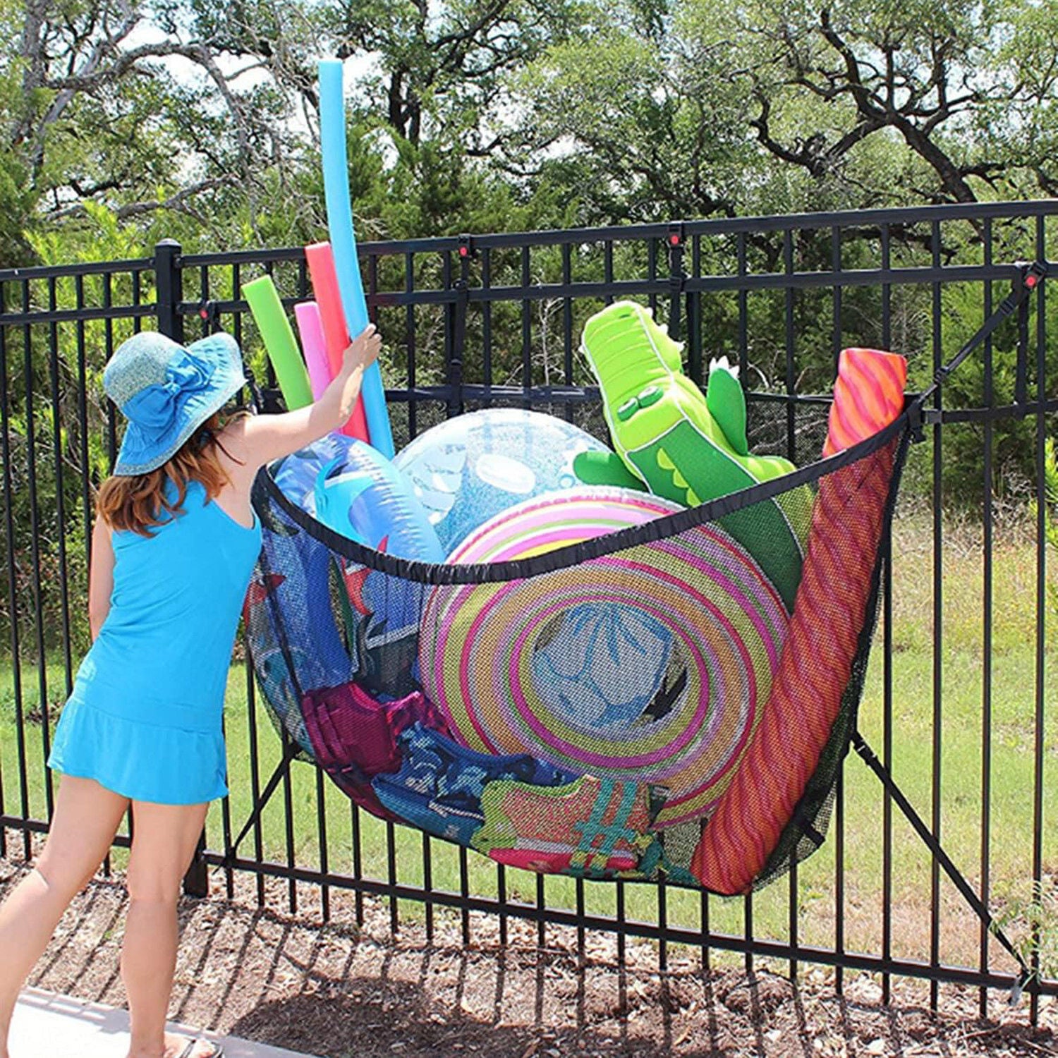 145x145CM Heavy Duty Pool Toy Storage Net Bag Adjustable Organizer