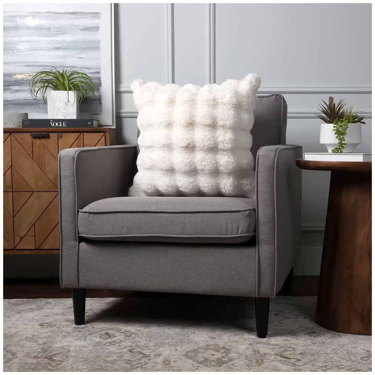 Luxe faux fur cushion 55 x 55cm ivory