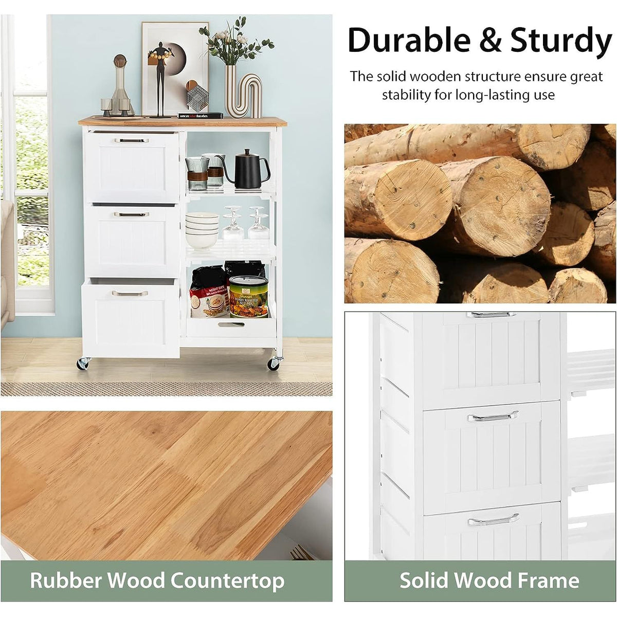 Kitchen Island on Wheels with Storage