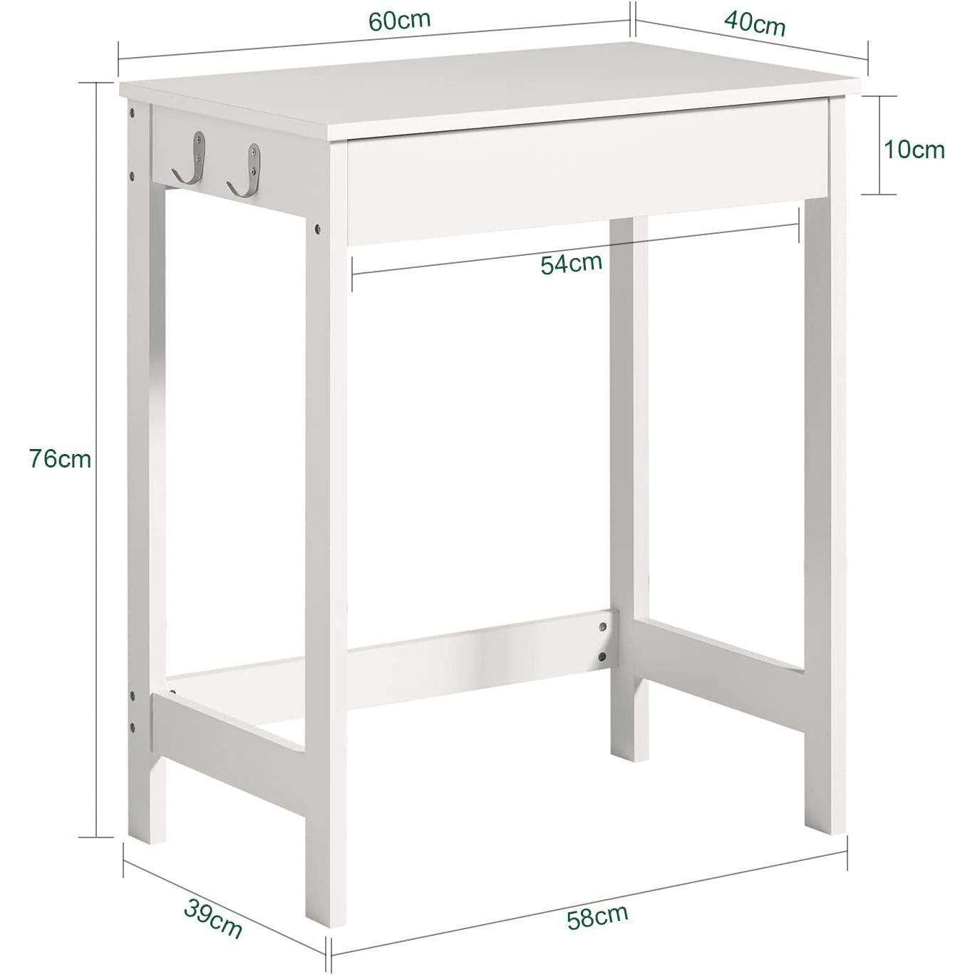 Small White Desk with Drawer Hooks