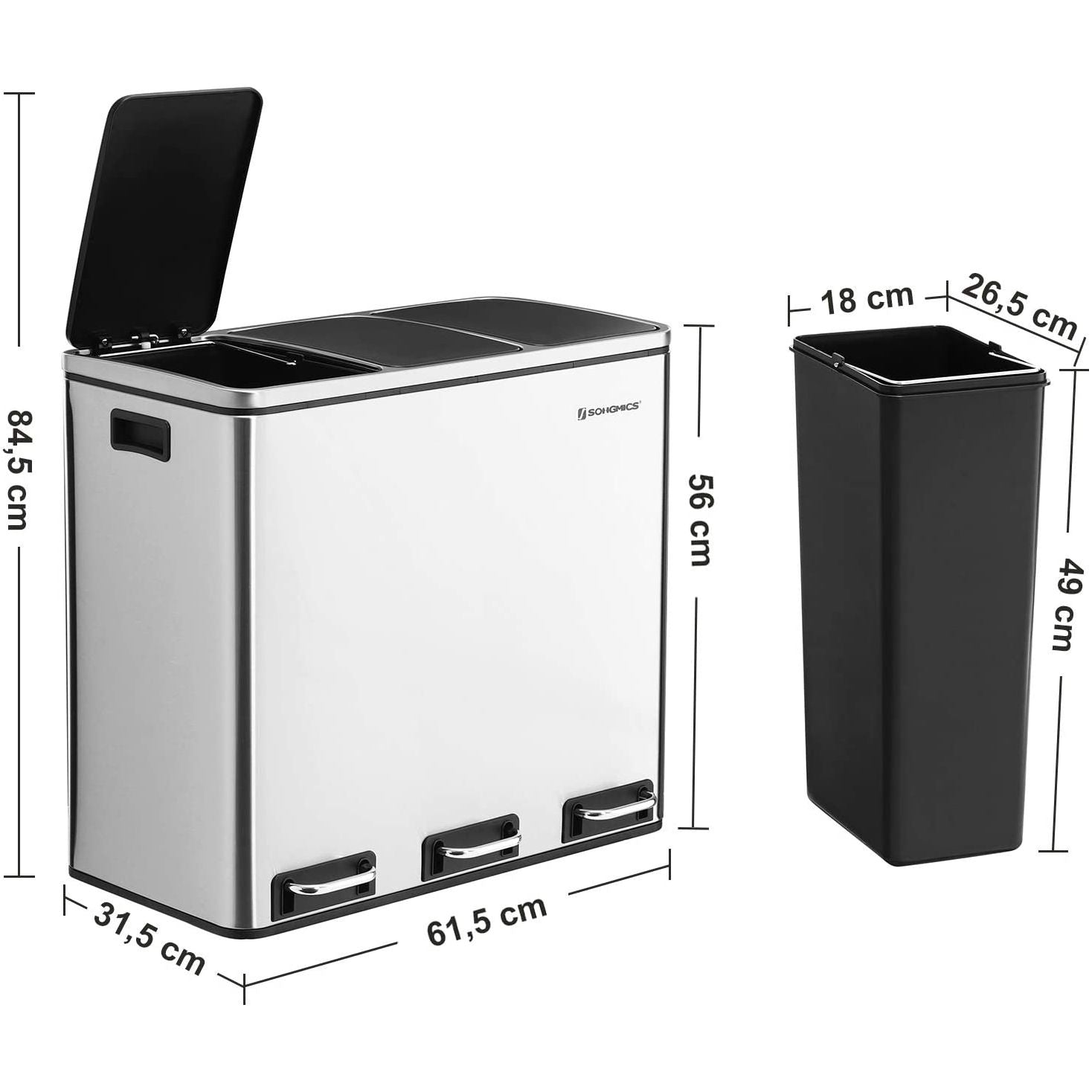 3 x 18L Kitchen Bin Waste Separation System