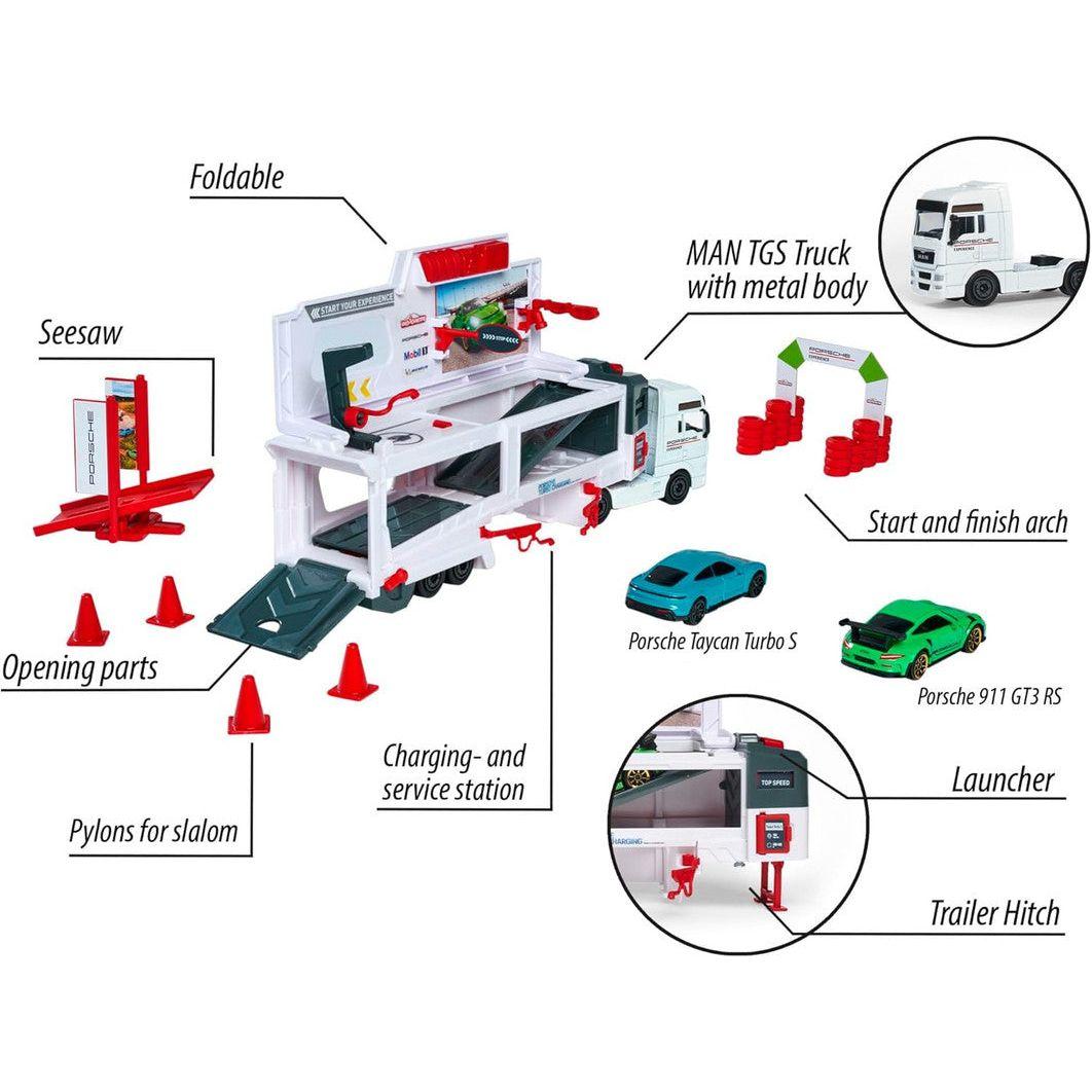 MAN TGX Porsche Experience Truck and 2 Cars 911 GT3 Taycan Playset