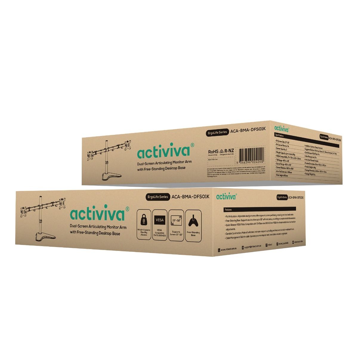 activiva Dual-Screen Articulating Monitor Arm with Free-Standing Desktop Base