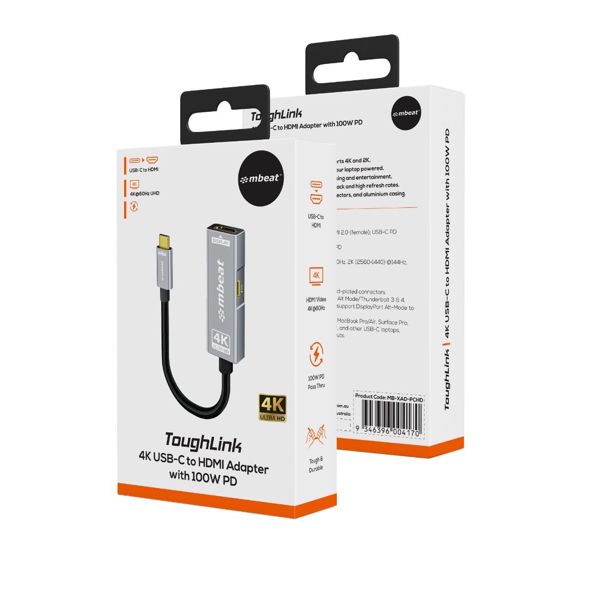 mbeat Tough Link USB-C to HDMI Adapter with 100W PD - Space Grey