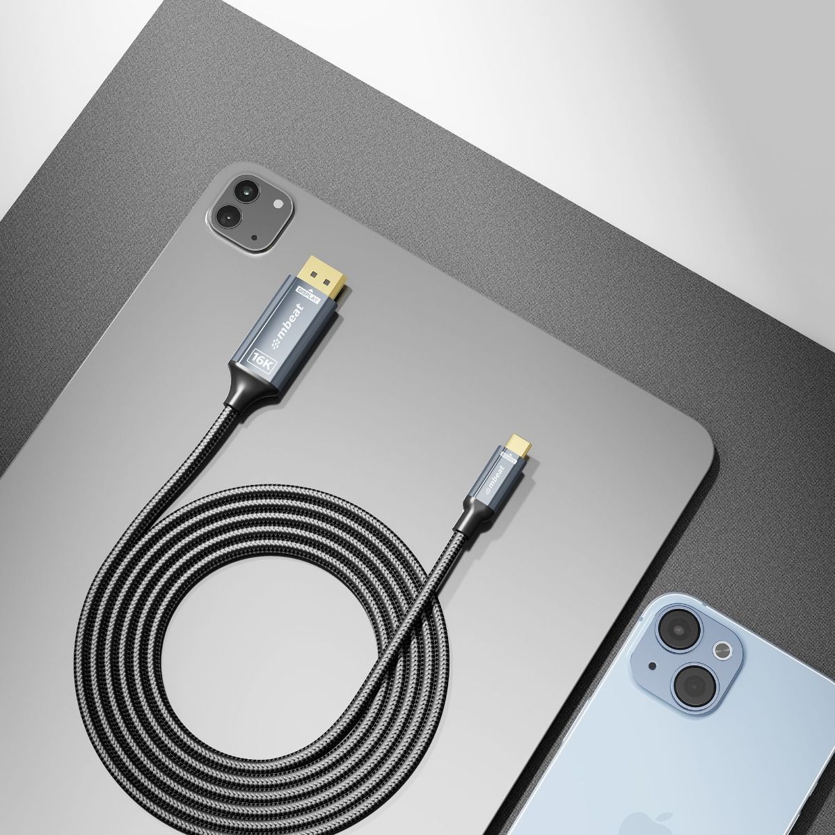 mbeat Tough Link 1.8m 16K USB-C to DP Cable - Space Grey